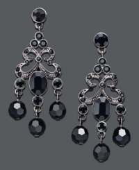 Add elegance worthy of the red carpet. Charter Club's sparkling chandelier earrings feature faceted jet beads in hematite tone mixed metal. Approximate drop: 1-1/2 inches. Add elegance worthy of the red carpet. Charter Club's sparkling chandelier earrings feature faceted jet beads in hematite tone mixed metal. Approximate drop: 1-1/2 inches.