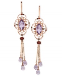 Perfectly purple. Le Vian's graceful drop earrings feature marquise-cut amethyst (3 ct. t.w.), briolette-cut pink amethyst (3-1/3 ct. t.w.), oval-cut rhodolite (1/2 ct. t.w.), round-cut smokey quartz (1/10 ct. t.w.) and round-cut white topaz (1/5 ct. t.w.). Set in 14k rose gold. Approximate drop: 2-3/4 inches. Perfectly purple. Le Vian's graceful drop earrings feature marquise-cut amethyst (3 ct. t.w.), briolette-cut pink amethyst (3-1/3 ct. t.w.), oval-cut rhodolite (1/2 ct. t.w.), round-cut smokey quartz (1/10 ct. t.w.) and round-cut white topaz (1/5 ct. t.w.). Set in 14k rose gold. Approximate drop: 2-3/4 inches.