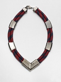 A statement piece in two-tone rope accented with shiny metal stations. Enamel painted ropeGunmetal-finished metalLength, about 20.5Lobster clasp closureMade in USA A statement piece in two-tone rope accented with shiny metal stations. Enamel painted ropeGunmetal-finished metalLength, about 20.5Lobster clasp closureMade in USA