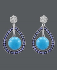 Sumptuous sparkle. Carlo Viani's vivacious drop earrings shine with the addition of round-cut turquoise (14-1/2 mm), round-cut tanzanite (1-1/5 ct. t.w.) and white sapphire-encrusted posts (1/2 ct. t.w.). Crafted in 14k white gold. Approximate drop: 1-1/10 inches. Sumptuous sparkle. Carlo Viani's vivacious drop earrings shine with the addition of round-cut turquoise (14-1/2 mm), round-cut tanzanite (1-1/5 ct. t.w.) and white sapphire-encrusted posts (1/2 ct. t.w.). Crafted in 14k white gold. Approximate drop: 1-1/10 inches.