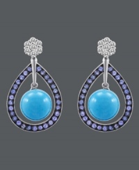 Sumptuous sparkle. Carlo Viani's vivacious drop earrings shine with the addition of round-cut turquoise (14-1/2 mm), round-cut tanzanite (1-1/5 ct. t.w.) and white sapphire-encrusted posts (1/2 ct. t.w.). Crafted in 14k white gold. Approximate drop: 1-1/10 inches.