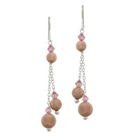 Rose Gold Plated Sterling Silver Diamond Dusted Bead and Pink Genuine Swarovski Crystallized Elements Double Drop French Wire Earrings 7.5 Rose Gold Plated Sterling Silver Diamond Dusted Bead and Pink Genuine Swarovski Crystallized Elements Double Drop French Wire Earrings 7.5