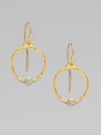 From the Clover Collection. A simple, delicate 24K gold hoop with sparkling diamond accent.Diamond, 0.24 tcw 24K yellow gold Length, about 1 Width, about ¾ Ear hooks Imported 