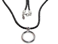 Giorgio Fedon Braided Black Leather with Silver Loop Eyeglass Necklace Giorgio Fedon Braided Black Leather with Silver Loop Eyeglass Necklace