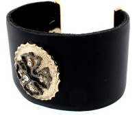 Designer Inspired Leather Cuff Bracelet with Cross Embellishment Designer Inspired Leather Cuff Bracelet with Cross Embellishment