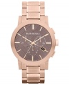 This Burberry timepiece flaunts luxurious details, like rose-gold hues, Swiss precision and chronograph tech.