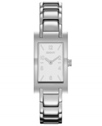 Tremendously elegant and subdued, this women's watch from DKNY shines. Rectangular stainless steel case. Stainless steel silvertone bracelet and rectangular case. Rectangular silvertone dial with logo and numerical indices. Quartz movement. Water resistant to 30 meters. Two-year limited warranty. Tremendously elegant and subdued, this women's watch from DKNY shines. Rectangular stainless steel case. Stainless steel silvertone bracelet and rectangular case. Rectangular silvertone dial with logo and numerical indices. Quartz movement. Water resistant to 30 meters. Two-year limited warranty.