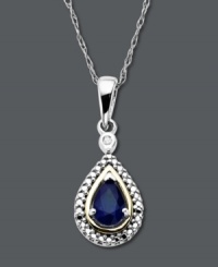 Sweeten the day of your favorite September birthday girl. This stunning teardrop-shaped birthstone pendant features a pear-cut sapphire (1/2 ct. t.w.) and diamond accent set in 14k gold and sterling silver. Approximate length: 18 inches. Approximate drop: 1 inch. Sweeten the day of your favorite September birthday girl. This stunning teardrop-shaped birthstone pendant features a pear-cut sapphire (1/2 ct. t.w.) and diamond accent set in 14k gold and sterling silver. Approximate length: 18 inches. Approximate drop: 1 inch.