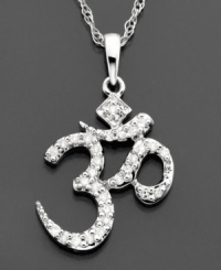 Peace and harmony are beautiful things. This OM diamond necklace features sparkling round-cut diamonds (1/8 ct. t.w.) set in a 14k white gold pendant. Approximate length: 18 inches. Approximate drop: 3/4 inches. Peace and harmony are beautiful things. This OM diamond necklace features sparkling round-cut diamonds (1/8 ct. t.w.) set in a 14k white gold pendant. Approximate length: 18 inches. Approximate drop: 3/4 inches.