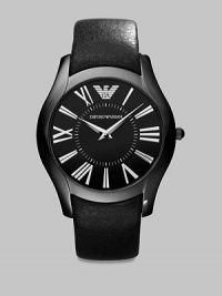 An undoubtedly modern timepiece that can be worn from work to weekend.Quartz movementWater-resistant to 3ATMStainless steel case, 43mm, 1.69Leather strap, 20mm wide, 1Roman numeral markersImported An undoubtedly modern timepiece that can be worn from work to weekend.Quartz movementWater-resistant to 3ATMStainless steel case, 43mm, 1.69Leather strap, 20mm wide, 1Roman numeral markersImported