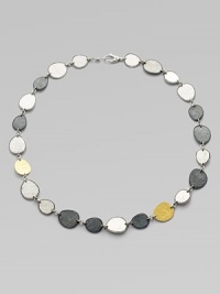 From the Contour Collection. Delicate, free-form discs of hammered sterling silver with light and dark finishes are linked together and accented by discs of 24k gold.Sterling silver and 24k yellow goldLength, about 18Lobster claspImported From the Contour Collection. Delicate, free-form discs of hammered sterling silver with light and dark finishes are linked together and accented by discs of 24k gold.Sterling silver and 24k yellow goldLength, about 18Lobster claspImported