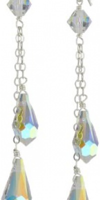 Sterling Silver Swarovski Elements Crystal Aurora Borealis Double Teardrop Earrings