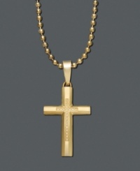 A traditional cross necklace is the perfect way to embrace your faith. This men's necklace is crafted in ion-plated gold tone stainless steel with round-cut diamond (1/6 ct. t.w.). Approximate length: 22 inches. Approximate drop: 2 inches. A traditional cross necklace is the perfect way to embrace your faith. This men's necklace is crafted in ion-plated gold tone stainless steel with round-cut diamond (1/6 ct. t.w.). Approximate length: 22 inches. Approximate drop: 2 inches.