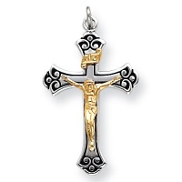 Sterling Silver & Vermeil Crucifix Pendant with Black Inlay Sterling Silver & Vermeil Crucifix Pendant with Black Inlay