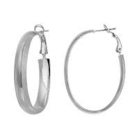 Macy's Sterling Silver Large Oval Polished Flat Tube Clutchless Hoop Earrings