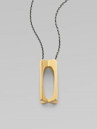 A unique 3D design with a hallow oval center; plated in 23k gold. Sterling silver Sterling silver chain Length, about 22 to 24 adjustable Pendant size, about 1½L X ½ W Lobster clasp closure Imported A unique 3D design with a hallow oval center; plated in 23k gold. Sterling silver Sterling silver chain Length, about 22 to 24 adjustable Pendant size, about 1½L X ½ W Lobster clasp closure Imported