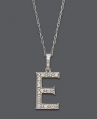 Spell it out in sparkle! This personalized initial charm necklace makes the perfect gift for Elizabeth or Elaine. Features sparkling, round-cut diamond accents. Setting and chain crafted in 14k white gold. Approximate length: 18 inches. Approximate drop: 1/2 inch. Spell it out in sparkle! This personalized initial charm necklace makes the perfect gift for Elizabeth or Elaine. Features sparkling, round-cut diamond accents. Setting and chain crafted in 14k white gold. Approximate length: 18 inches. Approximate drop: 1/2 inch.