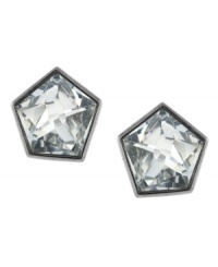 Five-sided stunners. Vince Camuto's pretty stud earrings feature faceted clear glass crystal set in rhodium-plated mixed metal. Approximate diameter: 1/2 inch. Five-sided stunners. Vince Camuto's pretty stud earrings feature faceted clear glass crystal set in rhodium-plated mixed metal. Approximate diameter: 1/2 inch.