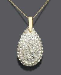 Set off your style with surplus of sparkle. 14k gold teardrop necklace with crystal accents. Approximate length: 18 inches. Approximate drop: 1-1/4 inches. Set off your style with surplus of sparkle. 14k gold teardrop necklace with crystal accents. Approximate length: 18 inches. Approximate drop: 1-1/4 inches.
