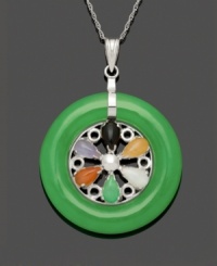 A pinwheel of brilliant color. This polished, circular pendant features multicolored jade stones in a floral pattern (25 mm). Setting and chain crafted in sterling silver. Approximate length: 18 inches. Approximate drop: 1-1/10 inches. A pinwheel of brilliant color. This polished, circular pendant features multicolored jade stones in a floral pattern (25 mm). Setting and chain crafted in sterling silver. Approximate length: 18 inches. Approximate drop: 1-1/10 inches.