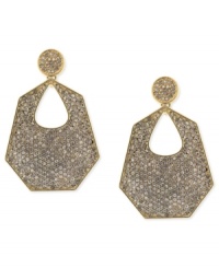 Geometrically gorgeous. This pair of drop earrings from Vince Camuto is crafted from gold-tone mixed metal with allover glass micro-pave accents providing an extra lustrous touch. Approximate drop: 3 inches. Geometrically gorgeous. This pair of drop earrings from Vince Camuto is crafted from gold-tone mixed metal with allover glass micro-pave accents providing an extra lustrous touch. Approximate drop: 3 inches.