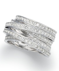 Subtle elegance wraps around this Swarovski ring. Designed with a multi-layer silhouette embellished with clear crystal pave accents. Crafted in rhodium-plated mixed metal. Size 7. Subtle elegance wraps around this Swarovski ring. Designed with a multi-layer silhouette embellished with clear crystal pave accents. Crafted in rhodium-plated mixed metal. Size 7.