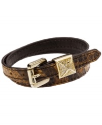 Fierce fashion. Michael Kors puts the wild back in your wardrobe with this sultry, snake-printed brown leather wrap bracelet. Buckle crafted in gold tone mixed metal with sparkling Czech crystal accents. Approximate length: 16 inches. Approximate width: 1/4 inch. Fierce fashion. Michael Kors puts the wild back in your wardrobe with this sultry, snake-printed brown leather wrap bracelet. Buckle crafted in gold tone mixed metal with sparkling Czech crystal accents. Approximate length: 16 inches. Approximate width: 1/4 inch.