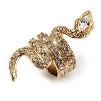 Gold Tone Swarovski Crystal Snake Ring