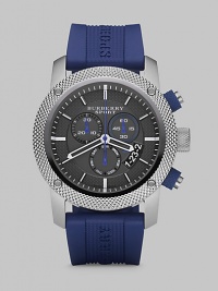 A sport-inspired design made in Switzerland with a stainless steel casing, rubber strap and time-tested quartz precision. Round bezel Quartz movement Three-eye chronograph functionality Water resistant to 10 ATM Date function at 4 o'clock Second hand Stainless steel case: 44mm (1.73) Rubber strap: 24mm (0.94) Made in Switzerland A sport-inspired design made in Switzerland with a stainless steel casing, rubber strap and time-tested quartz precision. Round bezel Quartz movement Three-eye chronograph functionality Water resistant to 10 ATM Date function at 4 o'clock Second hand Stainless steel case: 44mm (1.73) Rubber strap: 24mm (0.94) Made in Switzerland
