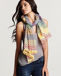 Stand out in the crowd in this linen oblong scarf highlighting a pretty pattern and vibrant color palette. Stand out in the crowd in this linen oblong scarf highlighting a pretty pattern and vibrant color palette.