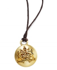Signature statement. Lauren by Ralph Lauren puts the brand's crest front and center on this pendant, crafted from gold-tone mixed metal, suspended from a cord. Item comes packaged in a signature Lauren by Ralph Lauren Gift Box. Approximate length: 18 inches + 2-inch extender. Approximate drop: 1 inch. Signature statement. Lauren by Ralph Lauren puts the brand's crest front and center on this pendant, crafted from gold-tone mixed metal, suspended from a cord. Item comes packaged in a signature Lauren by Ralph Lauren Gift Box. Approximate length: 18 inches + 2-inch extender. Approximate drop: 1 inch.