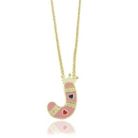 Lily Nily 18K Gold Overlay Pink Enamel Children's Initial Pendant J Lily Nily 18K Gold Overlay Pink Enamel Children's Initial Pendant J
