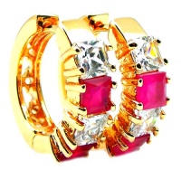 Prong Set Princess Shaped 1 Carat Simulated White Diamond Round Huggie Hoop Earrings, 0.5 Inch Length, 14k Yellow Gold Filled Metal Prong Set Princess Shaped 1 Carat Simulated White Diamond Round Huggie Hoop Earrings, 0.5 Inch Length, 14k Yellow Gold Filled Metal
