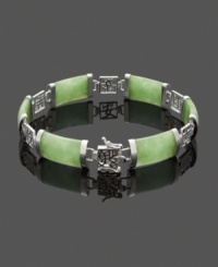 The perfect look to complement your unique style. This beautifully-crafted bracelet highlights rectangular jade links (9 mm x 18 mm) set in polished, sterling silver cut-out symbols. Approximate diameter: 2-3/4 inches. The perfect look to complement your unique style. This beautifully-crafted bracelet highlights rectangular jade links (9 mm x 18 mm) set in polished, sterling silver cut-out symbols. Approximate diameter: 2-3/4 inches.