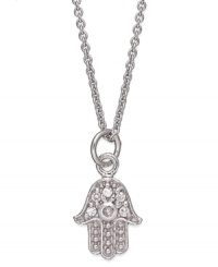 Elegance and eclecticism go hand-in-hand with this hamsa pendant from B. Brilliant. Round-cut cubic zirconia accents provide a sparkling touch. Crafted in sterling silver. Approximate length: 18 inches + 3-inch extender. Approximate drop: 5/8 inch. Elegance and eclecticism go hand-in-hand with this hamsa pendant from B. Brilliant. Round-cut cubic zirconia accents provide a sparkling touch. Crafted in sterling silver. Approximate length: 18 inches + 3-inch extender. Approximate drop: 5/8 inch.