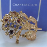 Charter Club Gold Tone Faux Smoky Quartz & Yellow Crystals Bouquet Lapel Pin, Premium Accessory Brooch Charter Club Gold Tone Faux Smoky Quartz & Yellow Crystals Bouquet Lapel Pin, Premium Accessory Brooch