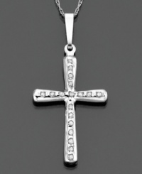 Let your faith shine. Cross pendant with diamond accents in 14k white gold. Approximate drop: 1-1/4 inches. Let your faith shine. Cross pendant with diamond accents in 14k white gold. Approximate drop: 1-1/4 inches.