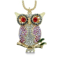 Perched Owl Swarovski Crystal Necklace