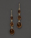 A gorgeous triple drop earring imagined with smoky quartz and yellow gold links.