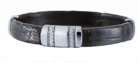 J.Goodman Black Leather Cuff Bracelet in Sterling Silver with Oxidized finish braid detail and hidden magnetic clasp for security. J.Goodman Black Leather Cuff Bracelet in Sterling Silver with Oxidized finish braid detail and hidden magnetic clasp for security.