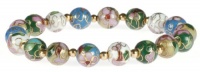 Gold Plated Sterling Silver White, Blue, Light Yellow and Green Cloisonne Elastic Bracelet Gold Plated Sterling Silver White, Blue, Light Yellow and Green Cloisonne Elastic Bracelet