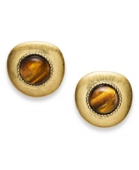 Lauren Ralph Lauren's button earrings are an example of a modern yet classically chic style. Embellished with tiger's eye cabochon crystals. Clip-on backing for non-pierced ears. Crafted in antique 14k gold-plated mixed metal. Approximate diameter: 3/4 inch. Lauren Ralph Lauren's button earrings are an example of a modern yet classically chic style. Embellished with tiger's eye cabochon crystals. Clip-on backing for non-pierced ears. Crafted in antique 14k gold-plated mixed metal. Approximate diameter: 3/4 inch.