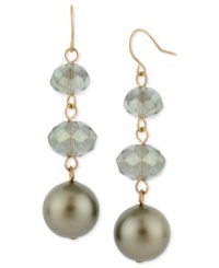 Good things come in threes. Kenneth Cole New York's triple drop earrings are crafted from gold-tone mixed metal with green glass pearls and cherry beads coming together for a stylish statement. Item comes packaged in a signature Kenneth Cole New York Gift Box. Approximate drop: 2-1/4 inches. Good things come in threes. Kenneth Cole New York's triple drop earrings are crafted from gold-tone mixed metal with green glass pearls and cherry beads coming together for a stylish statement. Item comes packaged in a signature Kenneth Cole New York Gift Box. Approximate drop: 2-1/4 inches.