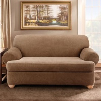 Sure Fit Stretch Stripe 2-Piece T Sofa Slipcover, Brown Sure Fit Stretch Stripe 2-Piece T Sofa Slipcover, Brown
