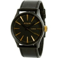 Nixon Sentry Leather Watch - Men's Matte Black/Gold, One Size Nixon Sentry Leather Watch - Men's Matte Black/Gold, One Size
