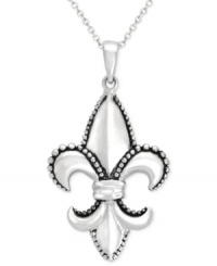 A symbol of style. This lovely Fleur de Lis pendant is crafted in sterling silver with elegant beaded edges. Approximate length: 18 inches. Approximate drop length: 1-1/2 inches. Approximate drop width: 3/4 inch. A symbol of style. This lovely Fleur de Lis pendant is crafted in sterling silver with elegant beaded edges. Approximate length: 18 inches. Approximate drop length: 1-1/2 inches. Approximate drop width: 3/4 inch.