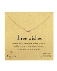 A wear-everywhere wish come true. Dogeared's delicate Three Wishes necklace with sterling silver, gold-dipped and gold rose-dipped miniature loops A wear-everywhere wish come true. Dogeared's delicate Three Wishes necklace with sterling silver, gold-dipped and gold rose-dipped miniature loops