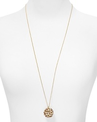With signature whimsical style from kate spade new york, this gold-plated chain accents the neck in a glass stone-adorned pendant. With signature whimsical style from kate spade new york, this gold-plated chain accents the neck in a glass stone-adorned pendant.
