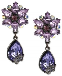 A burst of beauty. This pair of earrings from Betsey Johnson, crafted from hematite-tone mixed metal, feautres multicolored glass crystal accents for a stunning statement. Approximate drop: 1-5/8 inches. A burst of beauty. This pair of earrings from Betsey Johnson, crafted from hematite-tone mixed metal, feautres multicolored glass crystal accents for a stunning statement. Approximate drop: 1-5/8 inches.