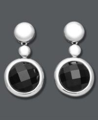 Retro style with a modern twist. These petite drop earrings feature round-cut onyx (15-16 mm) set in polished sterling silver. Approximate drop: 1-1/2 inches. Retro style with a modern twist. These petite drop earrings feature round-cut onyx (15-16 mm) set in polished sterling silver. Approximate drop: 1-1/2 inches.